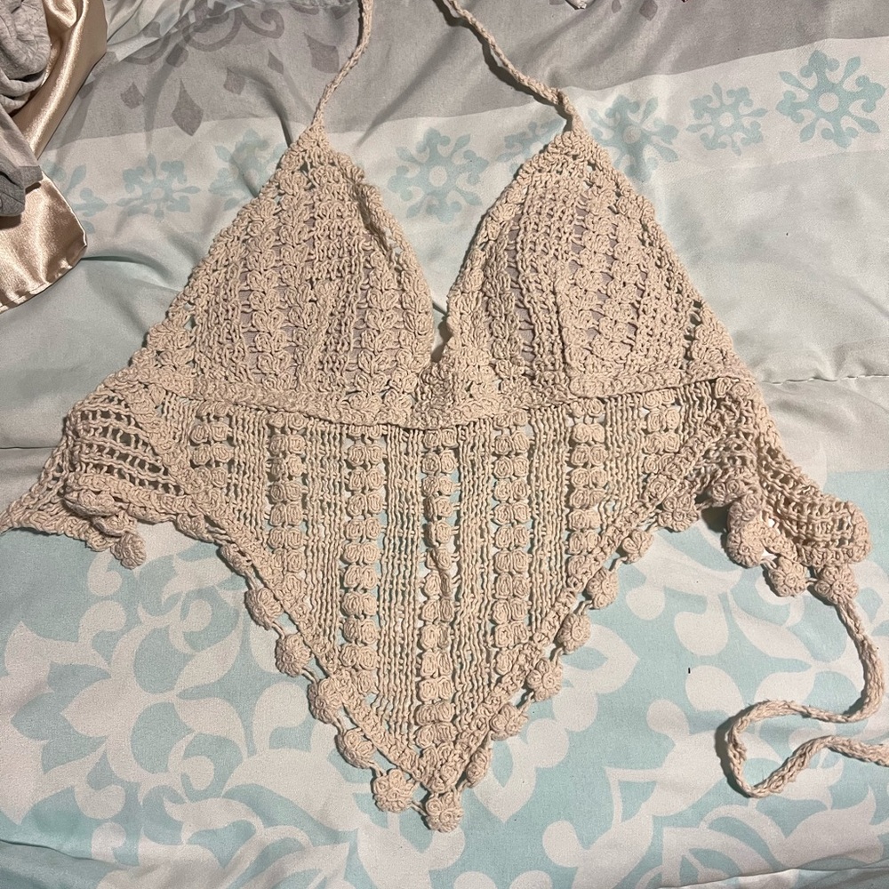 Crochet Halter Top in Cream
